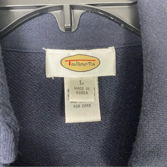 Talbots French Terry Double Breasted Military Style Jacket Navy Blue Sz L EUC - Picture 6 of 7